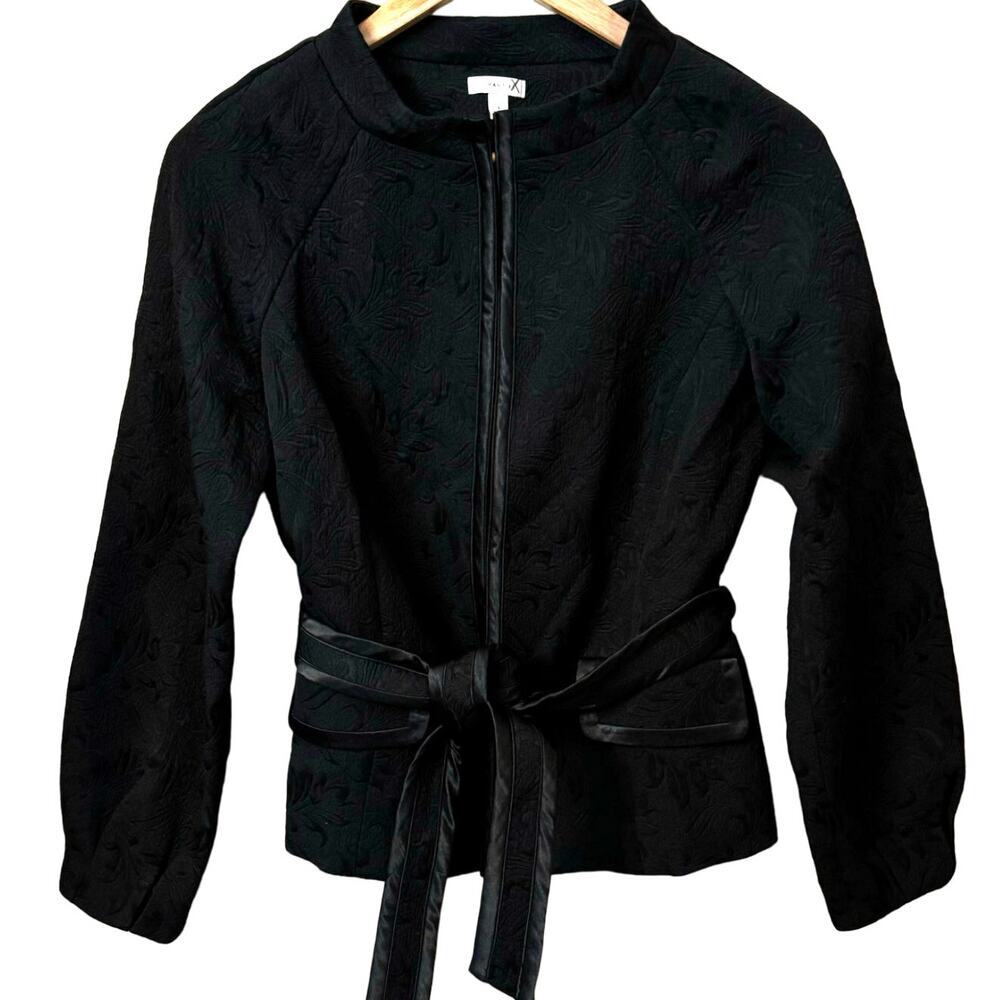 Semantiks Textured Jacquard Blazer Belted Jacket Women's sz S Elegant Old Money